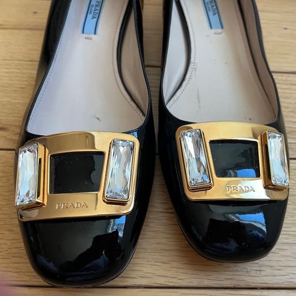 Prada Swarovski Crystal Black Patent Leather Block Heel Pumps Size 10/40 - Picture 2 of 15